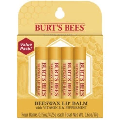 Burt's Bees 100% Natural Moisturizing Lip Balm, Beeswax, 4 Ct In Blister Box