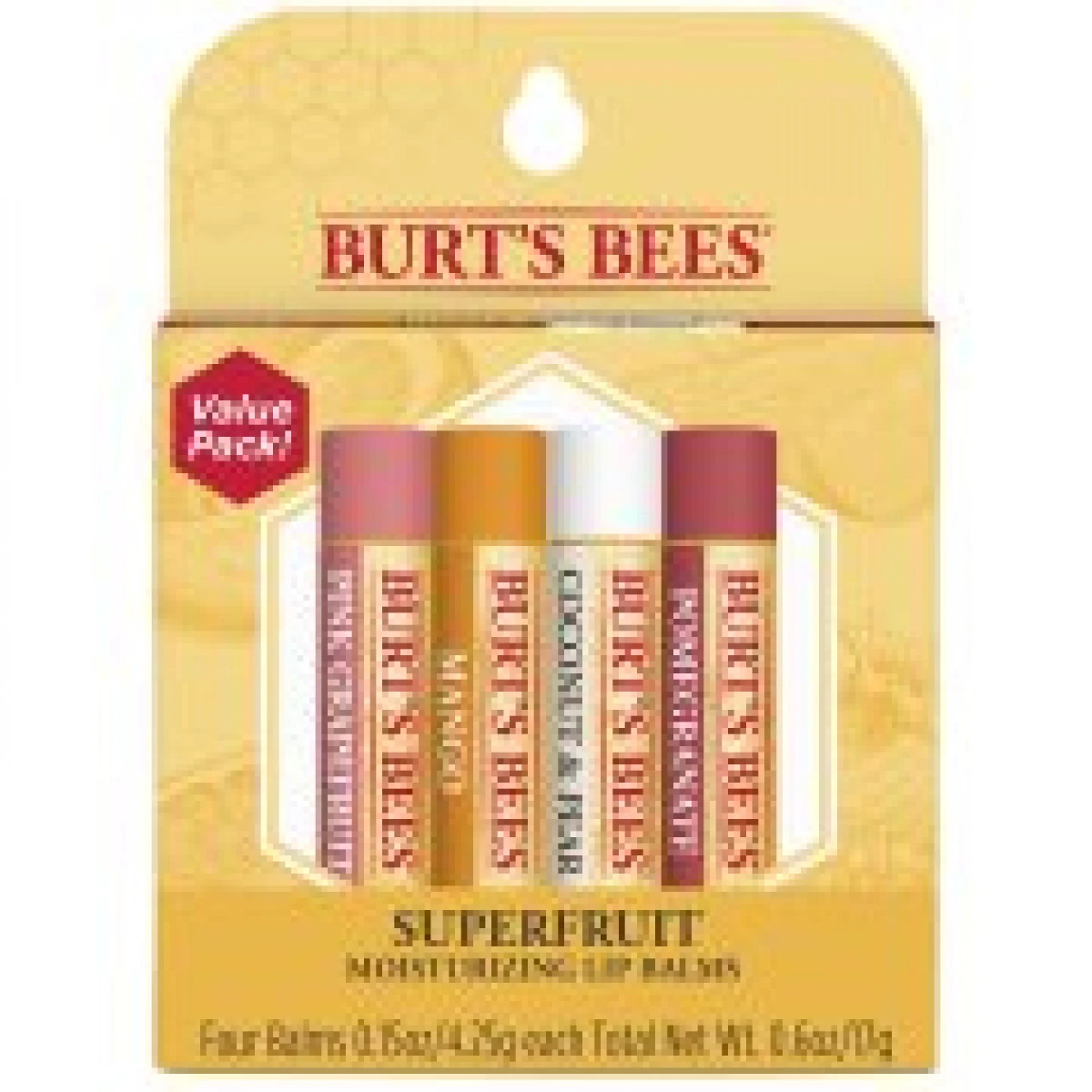 Burt's Bees 100% Natural Moisturizing Lip Balm, Superfruit - Pink Grapefruit, Mango, Coconut & Pear, Pomegranate - 4 Tubes 3 Burt's Bees 100% Natural Moisturizing Lip Balm, Superfruit - Pink Grapefruit, Mango, Coconut & Pear, Pomegranate - 4 Tubes
