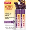 Burt's Bees 100% Natural Origin Rescue Lip Balm With Beeswax And Antioxidant-Rich Elderberry, 2 Tube In Blister Box, Package May Vary, Purple, 0.15 Oz