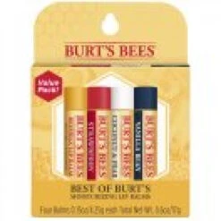 Burt's Bees 100% Natural Moisturizing Lip Balm, Multict - Original Beeswax, Strawberry, Coconut & Pear And Vanilla Bean With Beeswax & Fruit Extracts - 4 Tubes