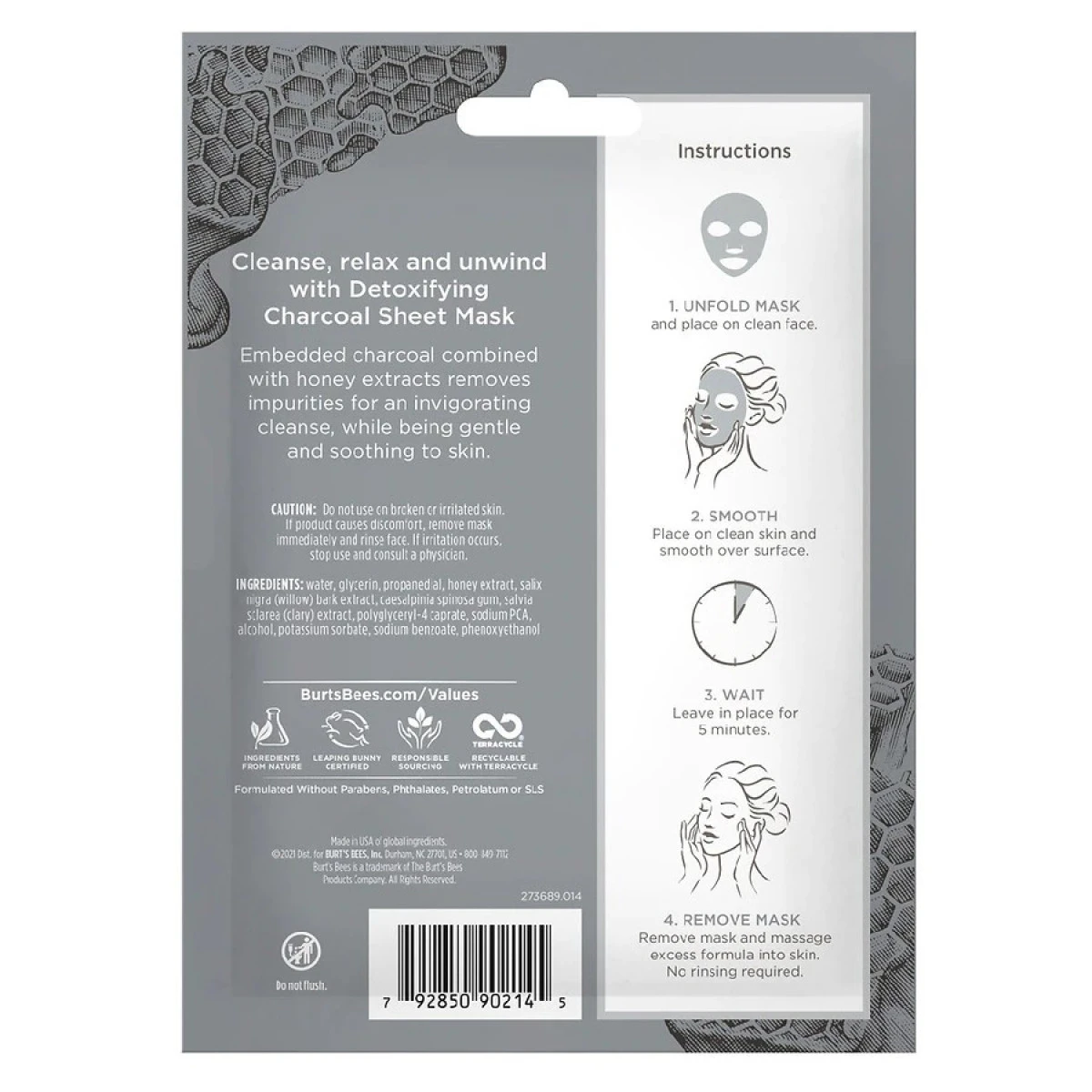 Burt's Bees Detoxifying Charcoal Facial Sheet Mask 4 Burt's Bees Detoxifying Charcoal Facial Sheet Mask - Image 2
